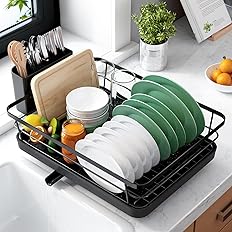 Cisily Sponge Holder for Kitchen Sink, Sink Caddy Organizer with High Brush Holder, Kitchen Countertop Organizers and Storage Essentials, Rustproof 304 Stainless Steel (Black, 9.25″)