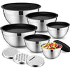 Mixing Bowls with Airtight Lids Set, 26PCS Stainless Steel Khaki Bowls with Grater Attachments, Non-Slip Bottoms & Kitchen Gadgets Set, Size 7, 4, 2.5, 2.0,1.5, 1QT, Great for Mixing & Serving