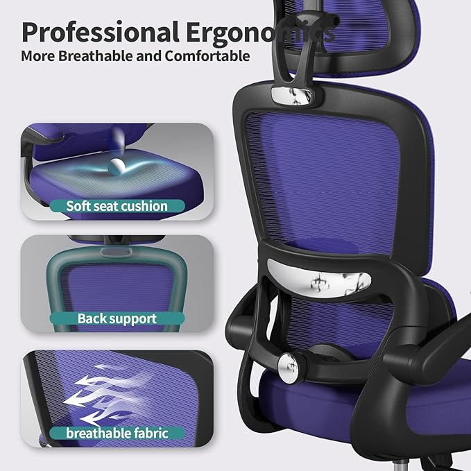 TRALT Office Chair Ergonomic Desk Chair, 330 LBS Home Mesh Office Desk Chairs with Wheels, Comfortable Gaming Chairs (Violet)