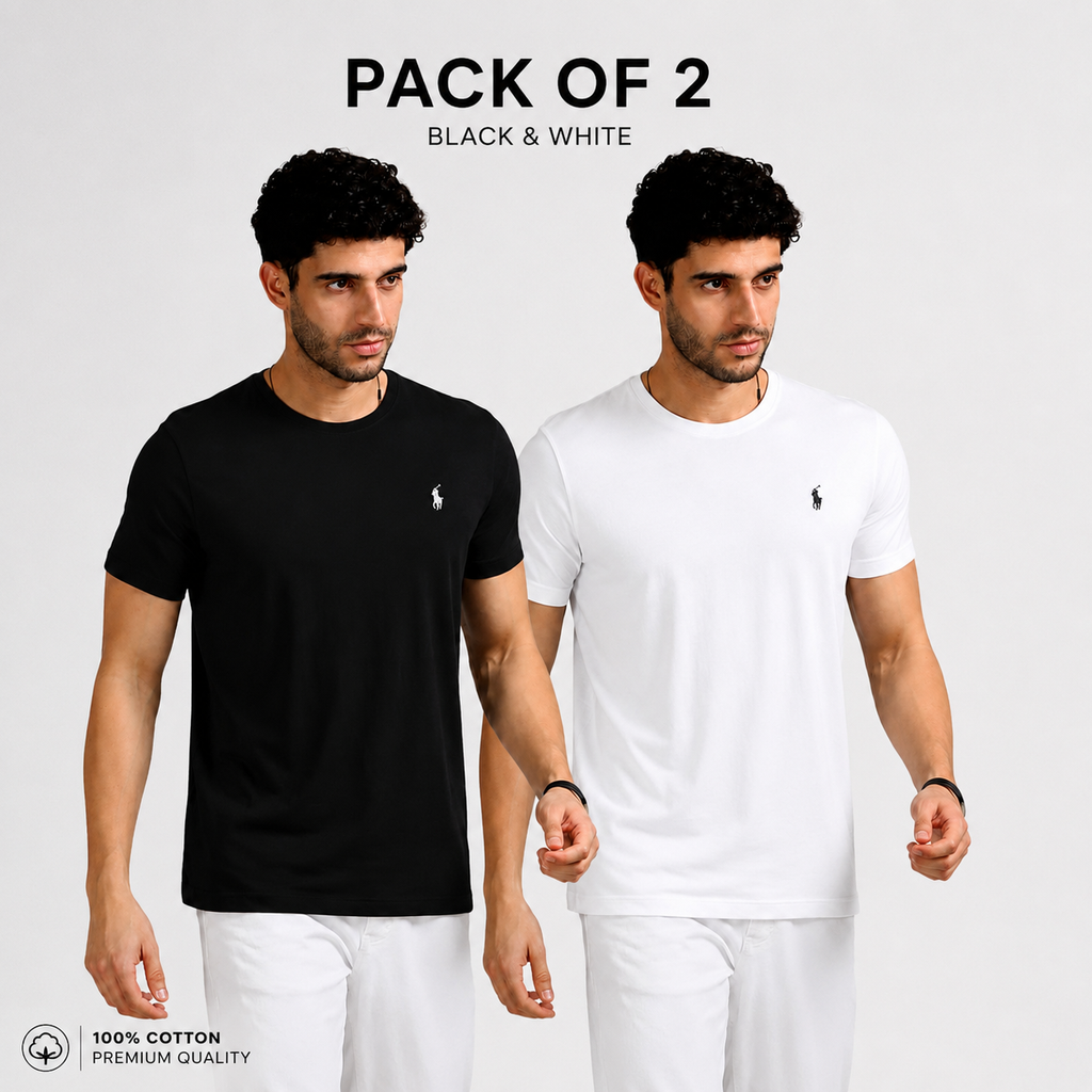 Premium Pack of 2 Cotton T-Shirts – Black & White | Alvix Mart