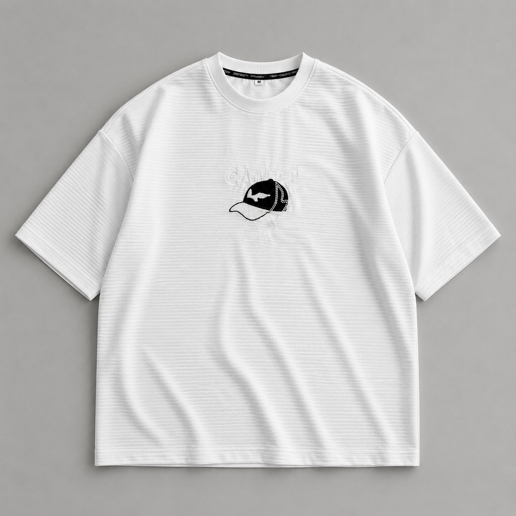 White Drop Shoulder Ribbed T-Shirt for Men – Oversized Streetwear Tee | Alvix Mart