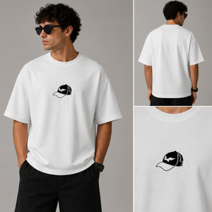White Drop Shoulder Ribbed T-Shirt for Men – Oversized Streetwear Tee | Alvix Mart