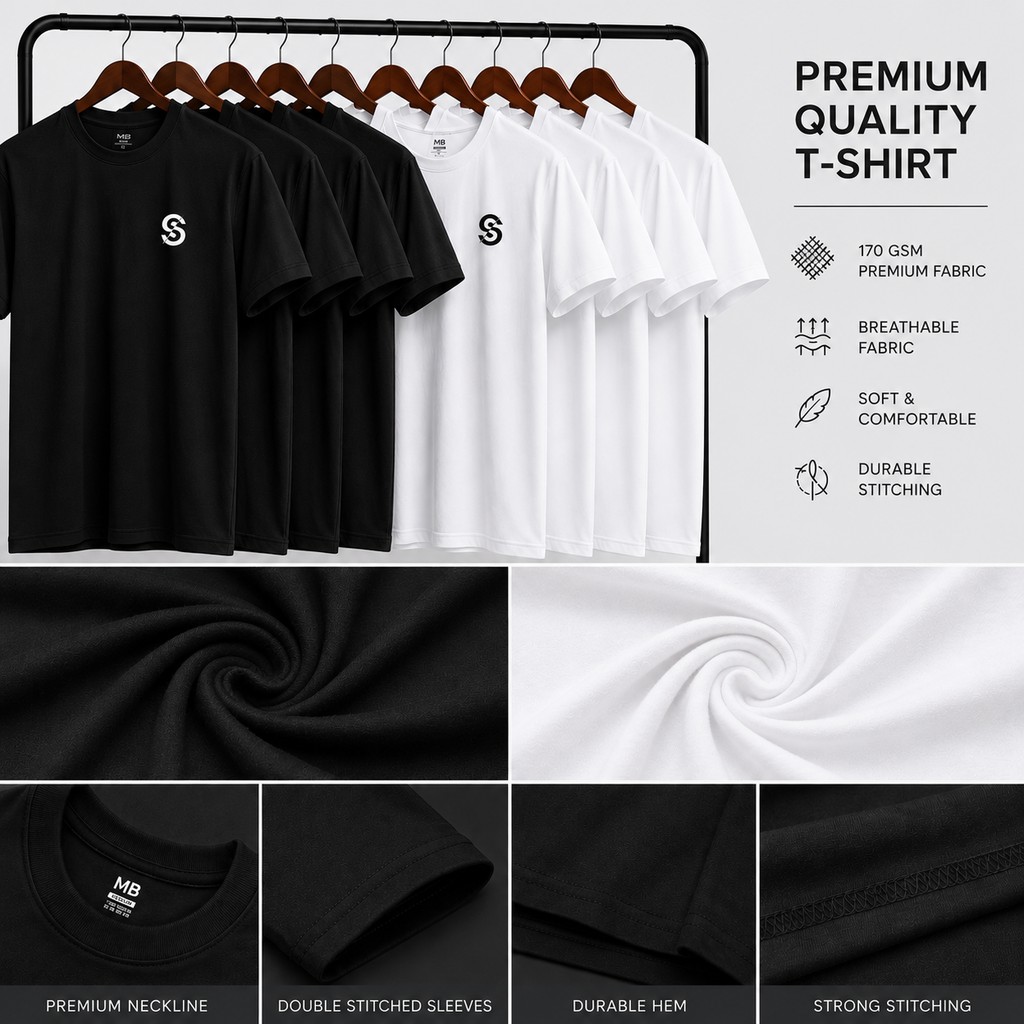 Premium Pack of 2 T-Shirts – Black & White | Alvix Mart